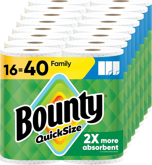 Quick Size White Paper Towels, 16 Family Rolls Equivalent to 40 Regular Rolls